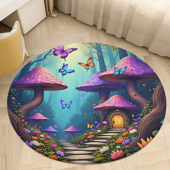 Colorful Birds Butterflies And Flowers Round Area Rugs for Bedroom Living Room, 3FT Soft Indoor Circle Carpets, Carpet Home Decor Floor Mat