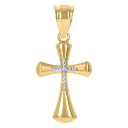Auriga 10k Two-Tone Gold Diamond-Cut Cross Religious Charm Pendant for Men