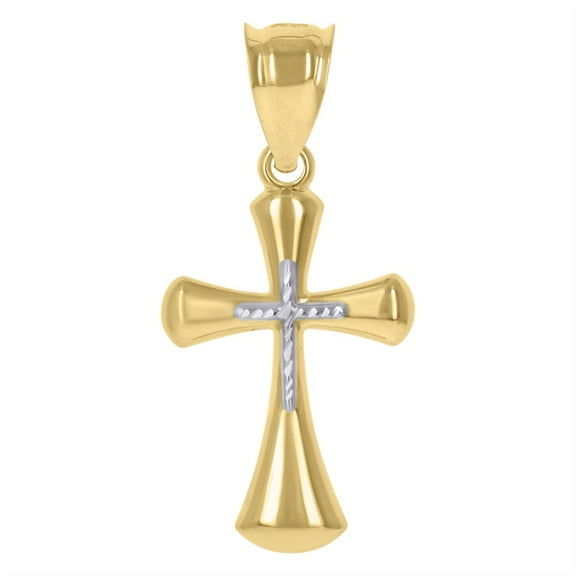 Auriga 10k Two-Tone Gold Diamond-Cut Cross Religious Charm Pendant for Men