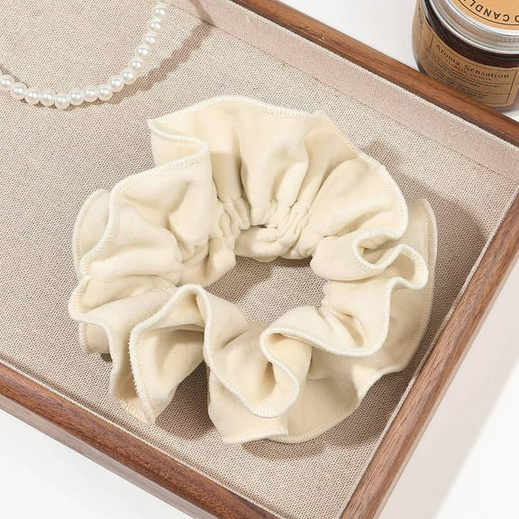 3 pc Velvet Hair Accessories for Girls or Women Scrunchie/Scrunchy Hair Ties Floral White 130mm