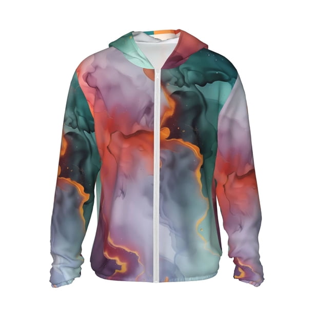 Fotbe Colorful Abstract Waves Chaqueta con Protección Solar UPF 50+ para Hombre y Mujer, Camisa con Capucha y Bolsillos-Medium