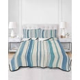 thumbnail image 2 of Quilts Twin Size Bedding Set, Vintage Blue Teal Striped Lightweight Quilted Comforter, Farmhouse Stripes Retro Art Soft Reversible Bedspread Coverlet with Pillow Covers for All Season, 68" x 86", 2 of 7