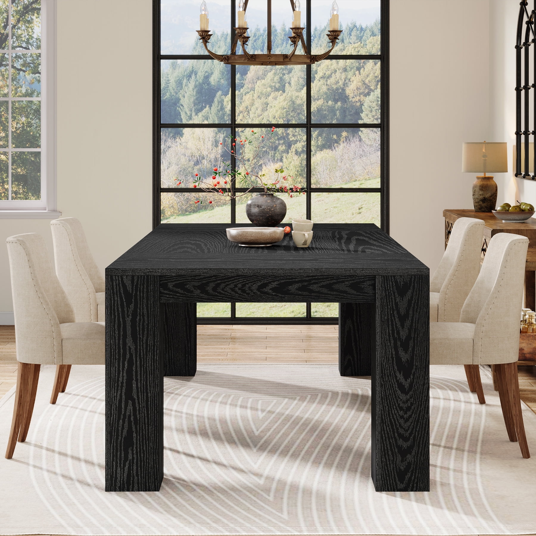 Tribesigns 63-Inch Dining Table for 4-6 People, Farmhouse Kitchen Dinner Table, Large Wooden Rectangular Eating Table for Dining Room, Black