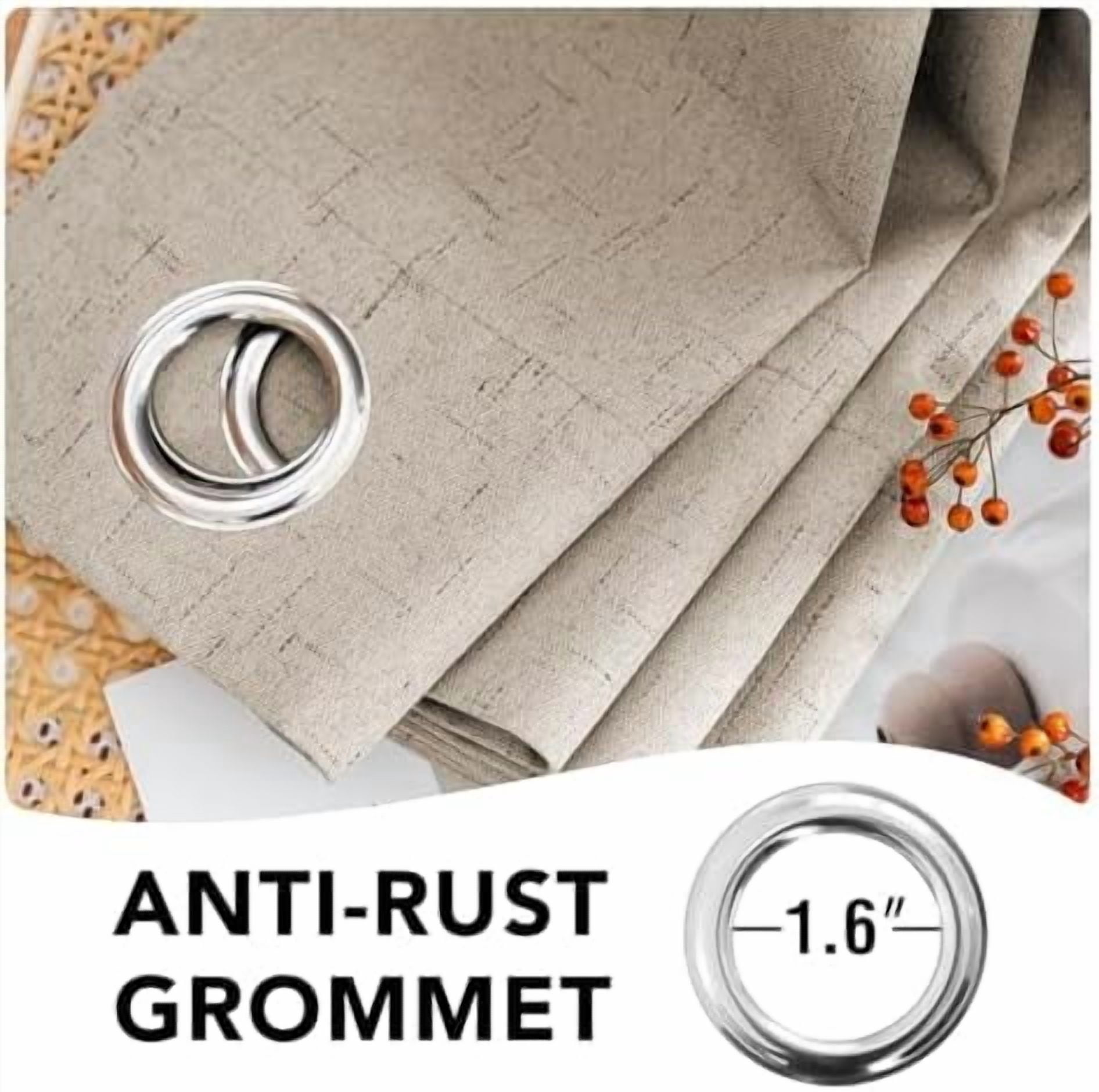 Linen Curtains 100% Blackout Curtains for Bedroom 90 inch Long Full Light Blocking Nature Linen Blended Window Curtains for Living Room Nickel Grommet (2 Panels, Cobblestone)