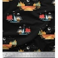 thumbnail image 1 of Soimoi Black Rayon Crepe Fabric Bridge & Yacht Nautical Printed Fabric 1 Yard 46 Inch Wide, 1 of 1