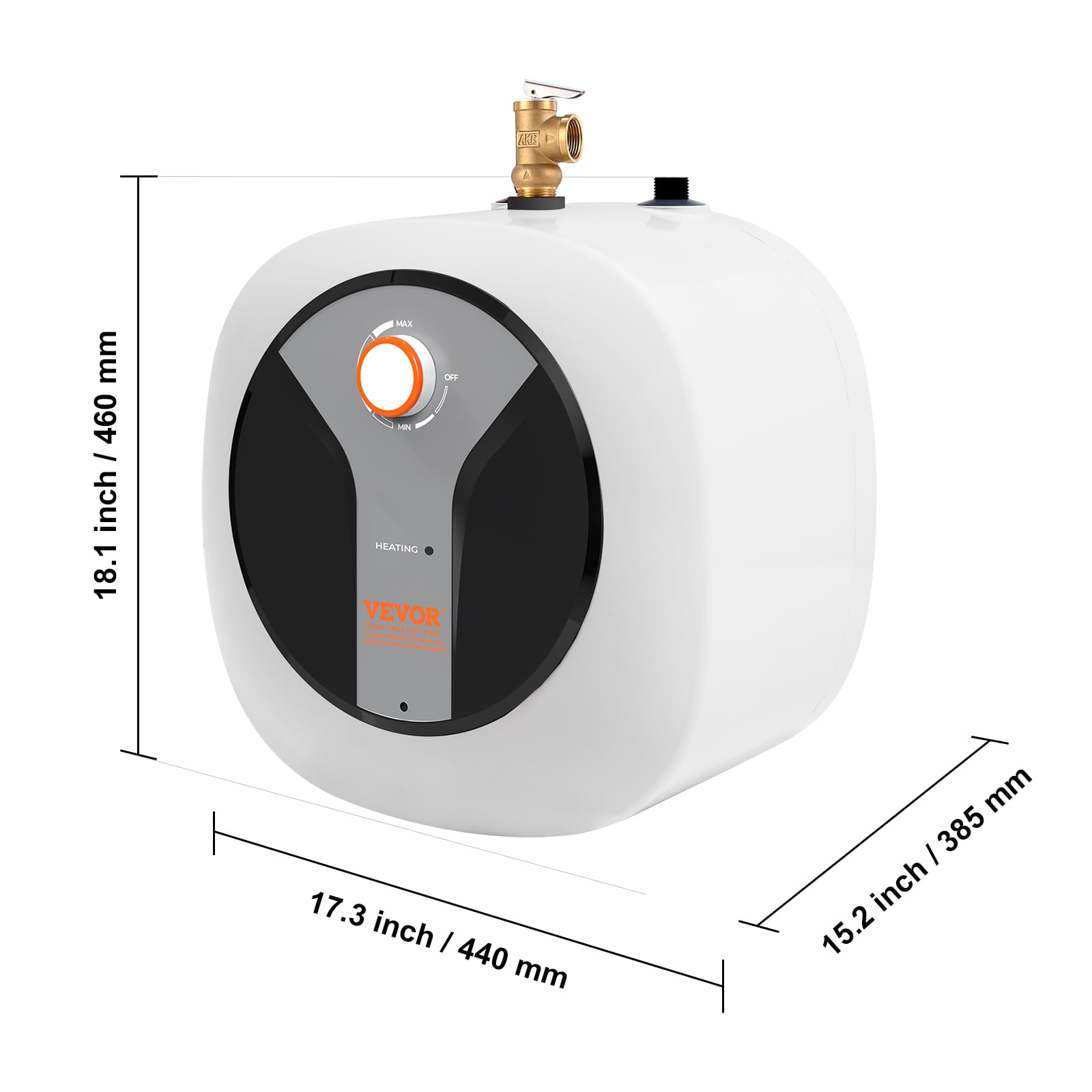 VEVOR Electric Mini-Tank Water Heater 8-Gallon Tank, 1440W Hot Water Boiler Storage, Safety Temperature Pressure Valve Easy Install, for Kichen Bathroom Restaurant, Shelf Wall Floor Mounted