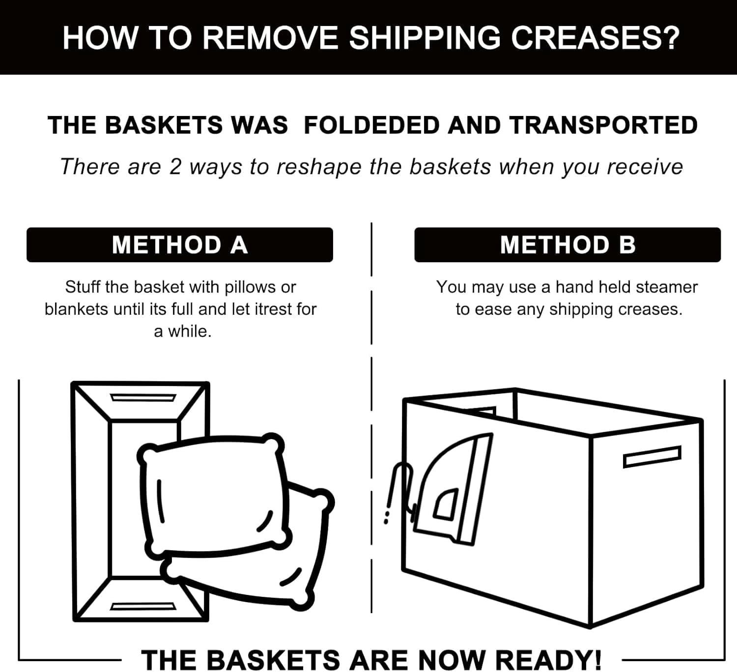 Extra Large Blanket Basket, 95L Woven Storage Basket, Cotton Rope Toy Bin for Baby Room, Container for Storage in Living Room, 24''×17''×14'', Black & White