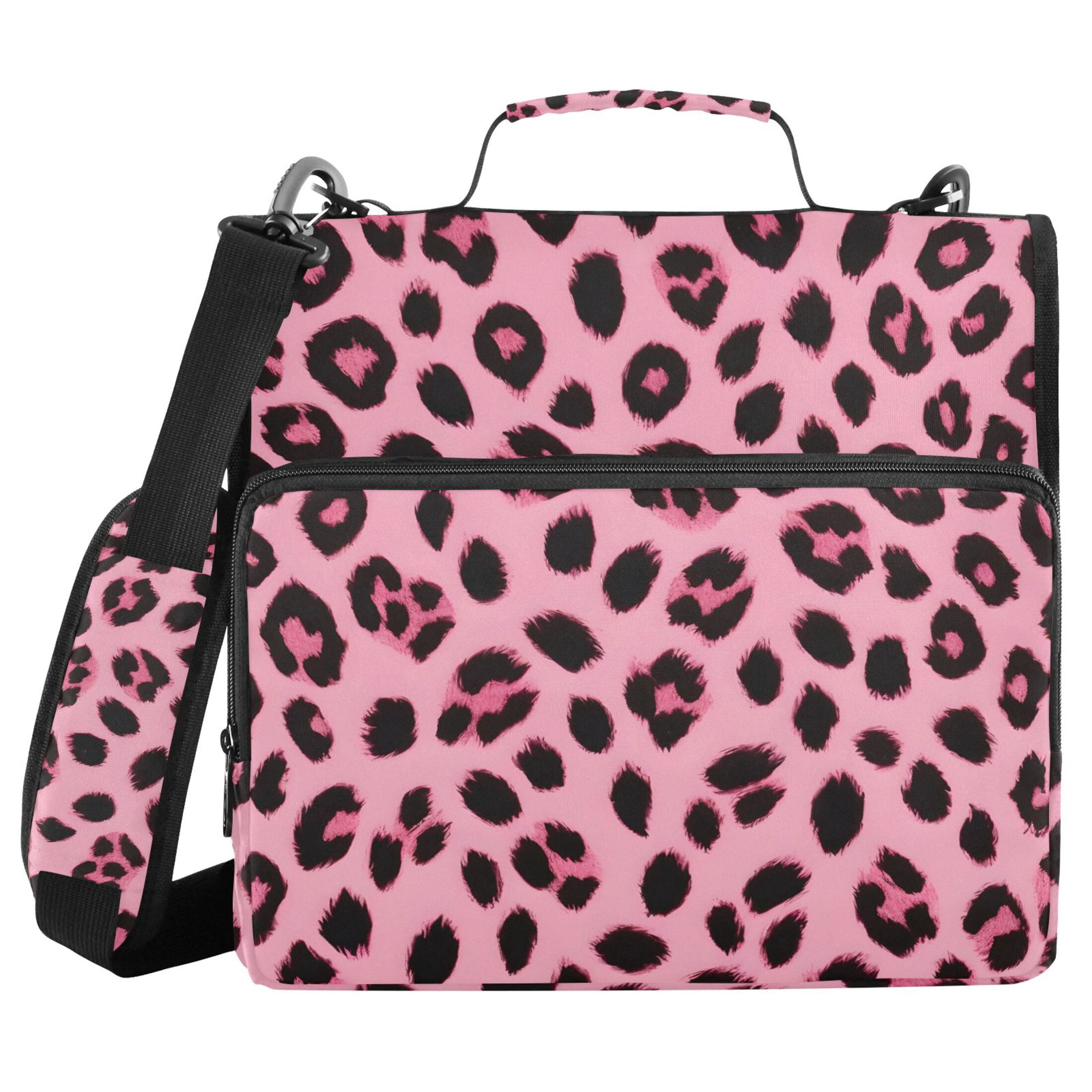 ALAZA Zipper Binder Pink Leopard 3 Ring Trapper Keeper File Folder Organizer Bag