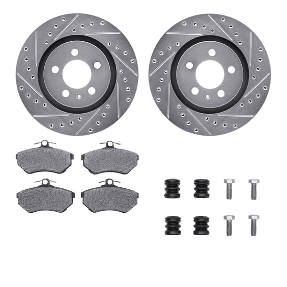 Dynamic Friction Company Front Brake Rotors-Drilled and Slotted-Silver with 5000 Advanced Brake Pads includes Hardware 7512-74013