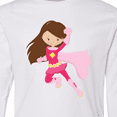 thumbnail image 4 of Inktastic Superhero Girl, Brown Hair, Pink Costume Long Sleeve Youth T-Shirt, 4 of 5