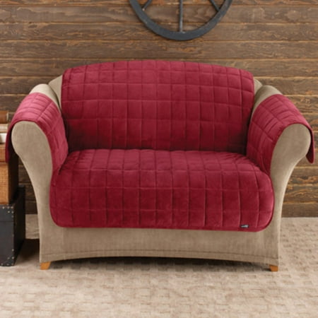 SureFit Deluxe Pet, Odor Control, Loveseat Furniture Cover in Burgundy