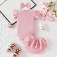 thumbnail image 6 of HCNTES Newborn Baby Girl Summer Clothes Bow Short Sleeve Romper Bodysuit Ruffle Shorts Headband Set Cute Outfits(Z01-Pink,6-12 Months), 6 of 6