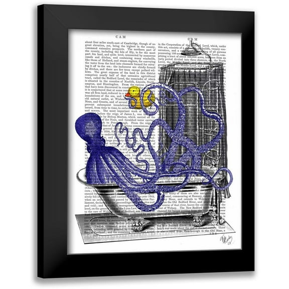 Fab Funky 12x14 Black Modern Framed Museum Art Print Titled - Octopus in Bath