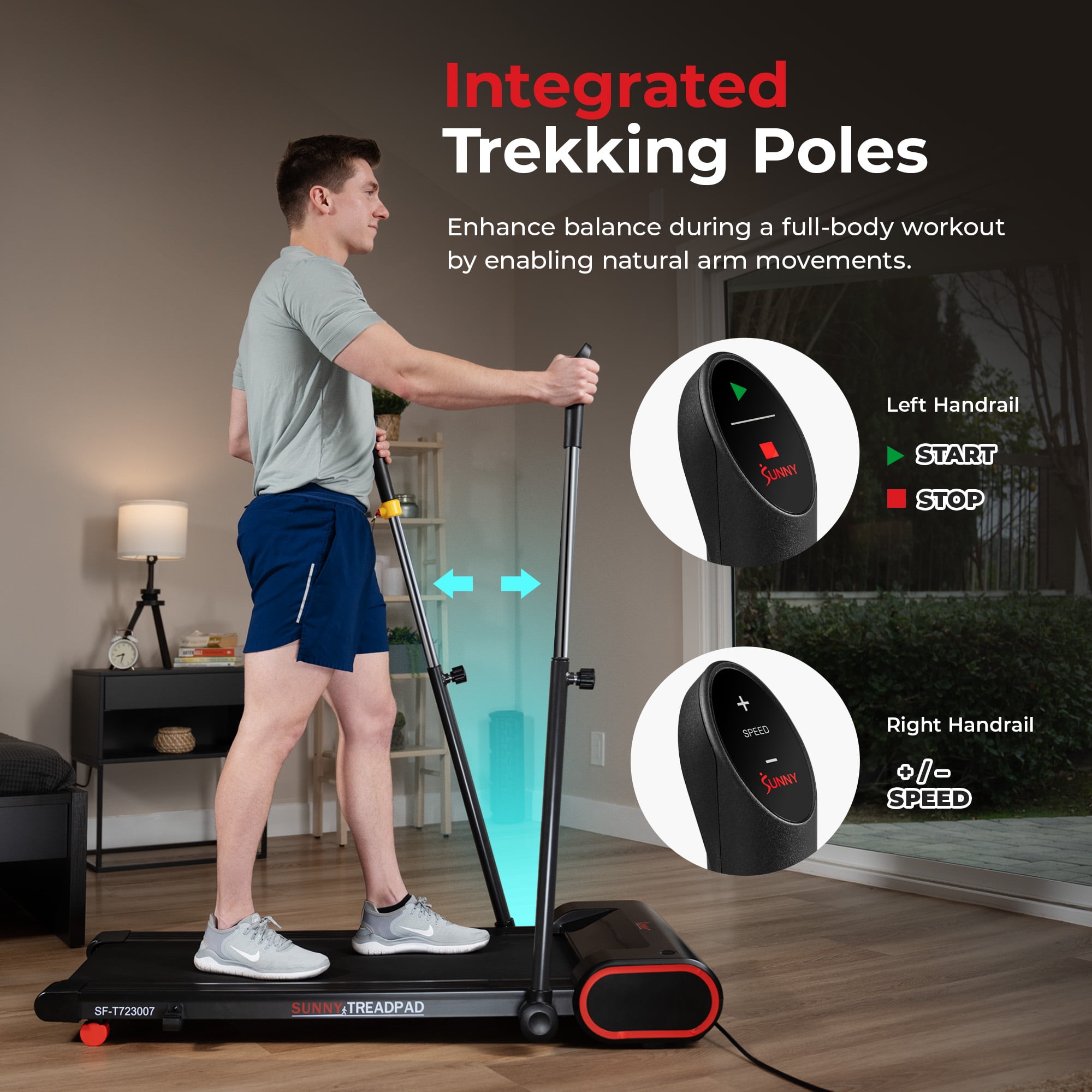 Sunny Health & Fitness Smart Slim Treadmill with Arm Exerciser w Bluetooth & Free SunnyFit® App Membership – SF-T723007