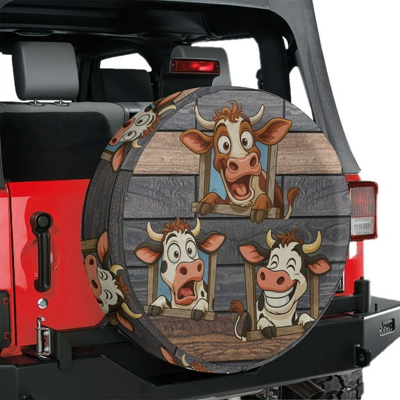 Lotusprinthandmade Funny Cow Lovers Graphic Spare Tire Cover Without Backup Camera Hole 6 Sizes (27 in.), humorous cow print spare tire cover