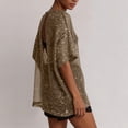 thumbnail image 4 of SSZMDLB Women Sequins T-Shirt Short Sleeve Round Neck Casual Basic Tee Holiday Party Tops Summer Fashion Outfits Workout Clothes, Brown L, 4 of 6