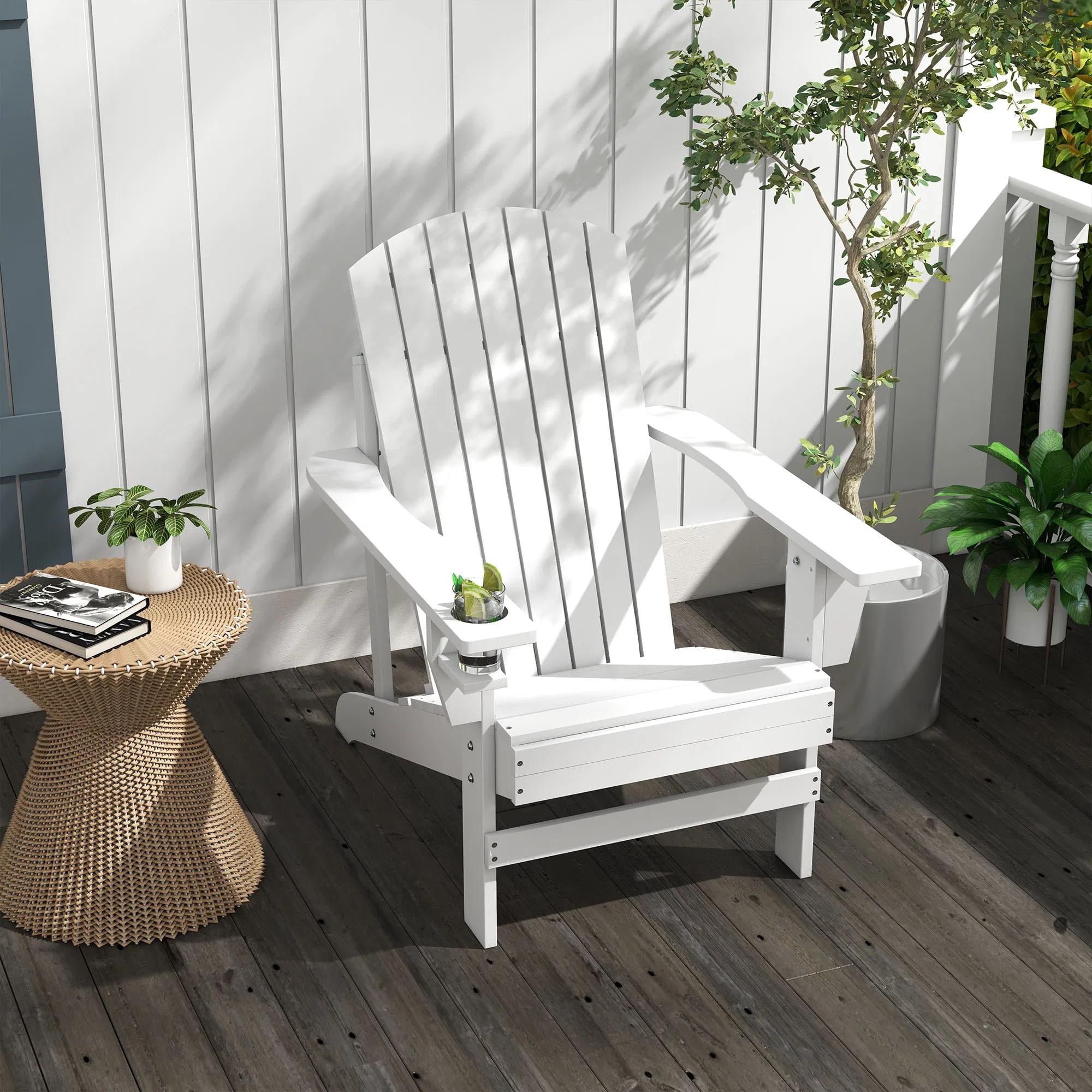 Modern Adirondack Chair with Cupholder for Patio, Garden & Lawn, White