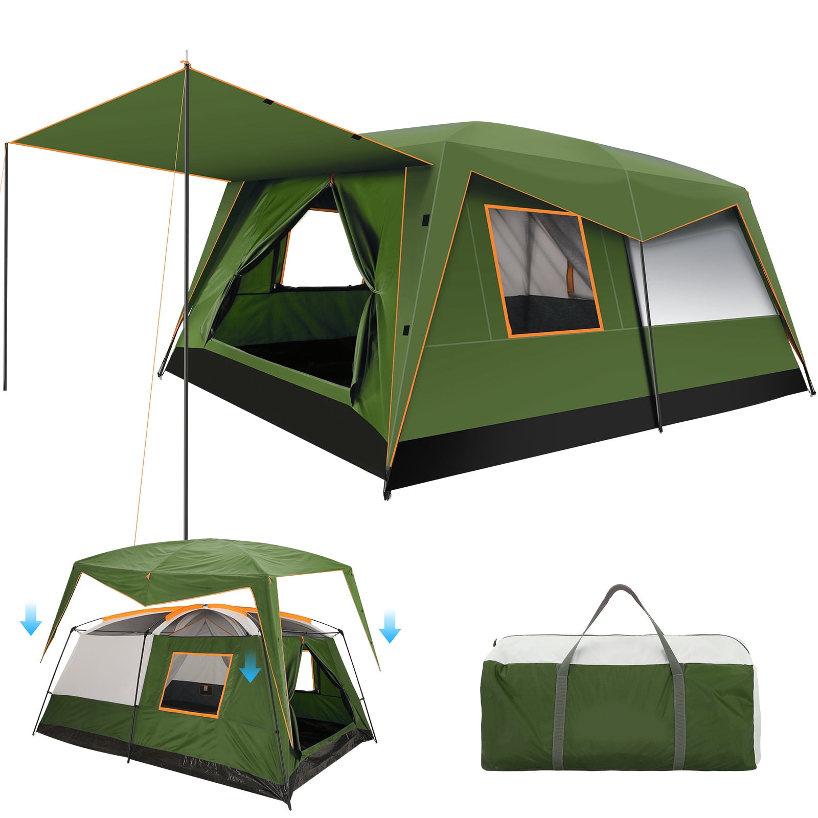 SANOPY 10 Person Camping Tent，14×10 FT Waterproof & Windproof,Easy Manual Setup with 8 Wind Ropes & 14 Ground Nails, Ideal for Family & Group Outdoor Trips