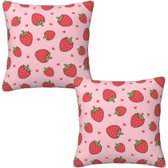 Cute Strawberry Pink Throw Pillow Covers 18 X 18 Inch Set of 2 Spring Summer Decorative Pillow Cases Cushion Covers for Sofa Couch Car Bedroom Home Decor