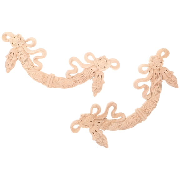 Mobestech 2-Pack Beige Wood Moulding Trim with Carved Flower Appliques for Home Furniture Decoration and Craft Projects