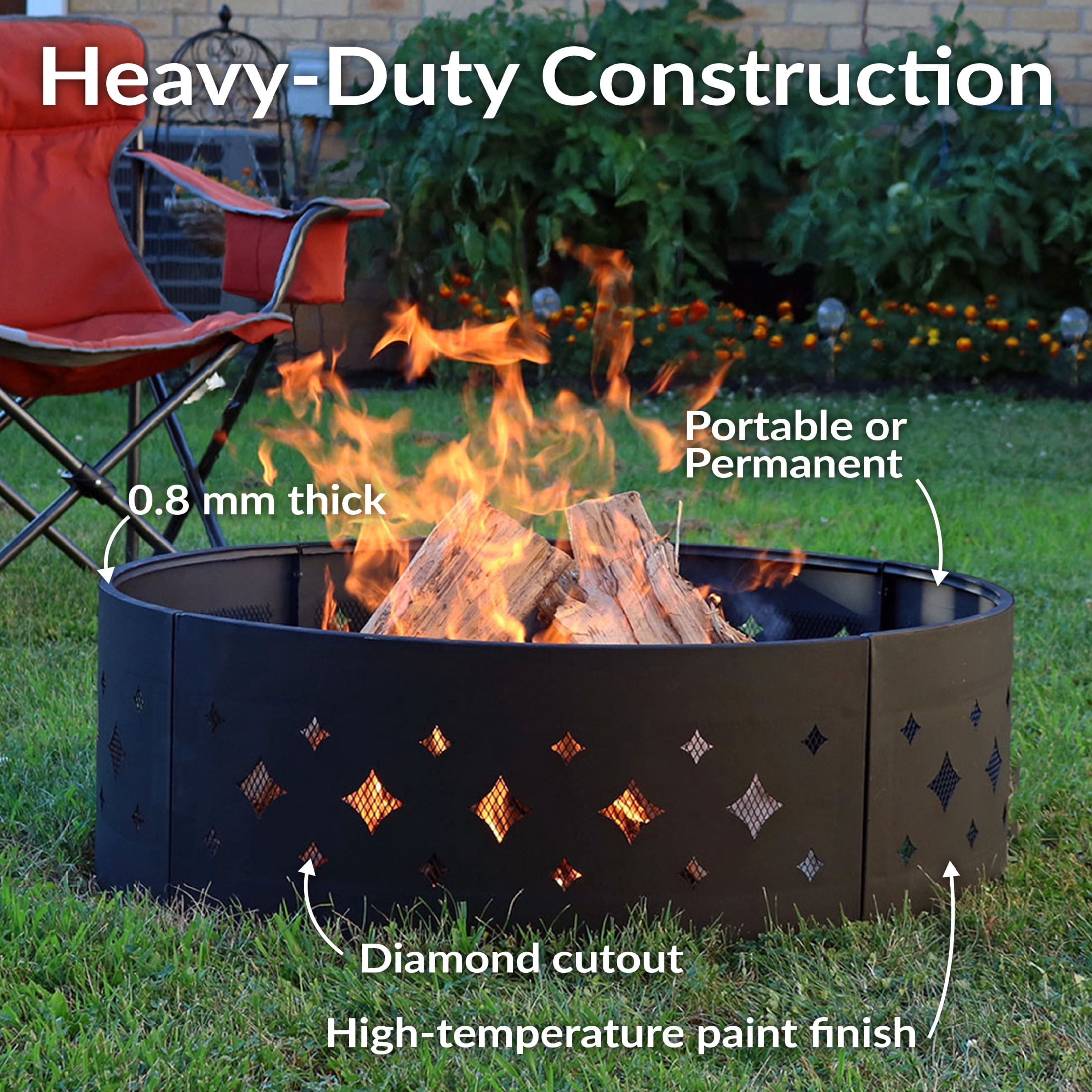 Sunnydaze Diamond 36" Round Steel Wood Burning Fire Pit Ring