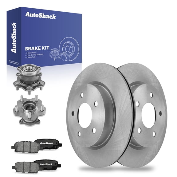 AutoShack Rear Brake Rotors Ceramic Brake Pads Wheel Bearing Hub Assembly | Replacement for 2019 Nissan Qashqai Rogue Sport 2.0L 2.5L AWD | 8-PC Brake Kit