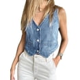 thumbnail image 3 of Women V Neck Crop Tops Denim Vest Button Down Sleeveless Waistcoat Tops, 3 of 4