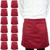 Arkwright Server Half Bistro Aprons (18x30, 12-Pack) with Two Patch Pockets, Poly/Cotton Adjustable Apron for Restaurants, Cafes, Hotels, Burgundy