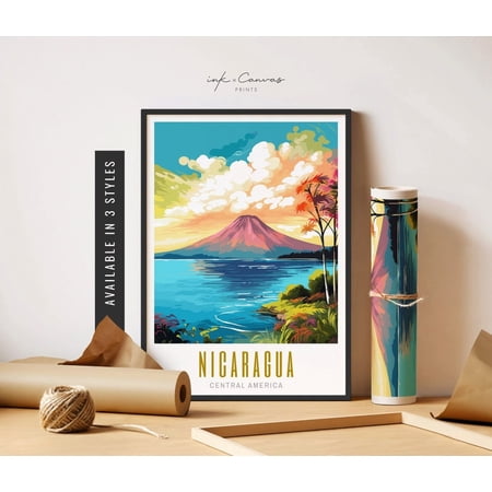 Nicaragua Art Poster Retro Travel Poster Nicaragua Gifts Ometepe Island Volcano Nicaraguan Decor Poster City Travel Art Home Decor Poster, UNFRAMED