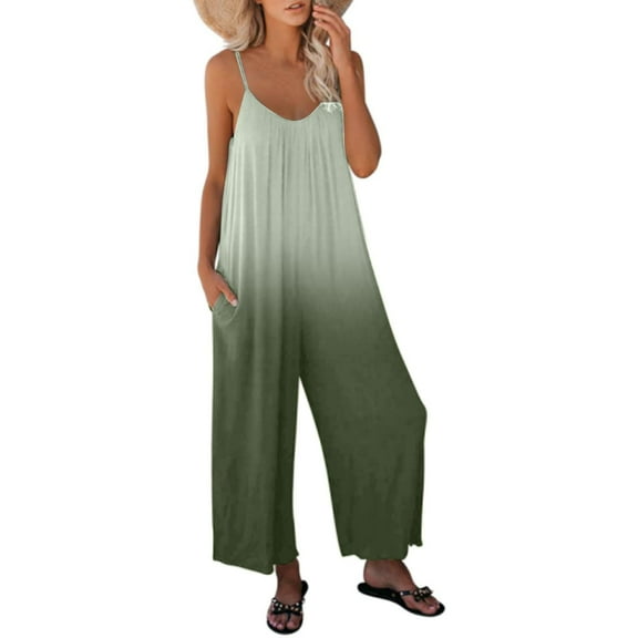 gakvbuo Jumpsuits For Women Summmer Dressy Wedding Loose Sleeveless Jumpsuits Adjustable Spaghetti Strap Stretchy Long Pant Romper Jumpsuit With Pockets