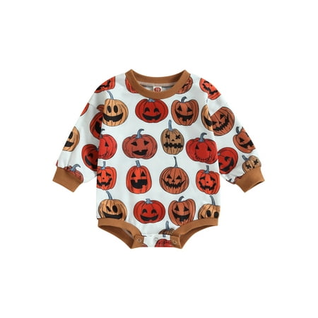 

Suanret Toddler Baby Girls Boys Halloween Sweatshirts Rompers Clothes Pumpkin Print Long Sleeve Jumpsuit White 0-6 Months