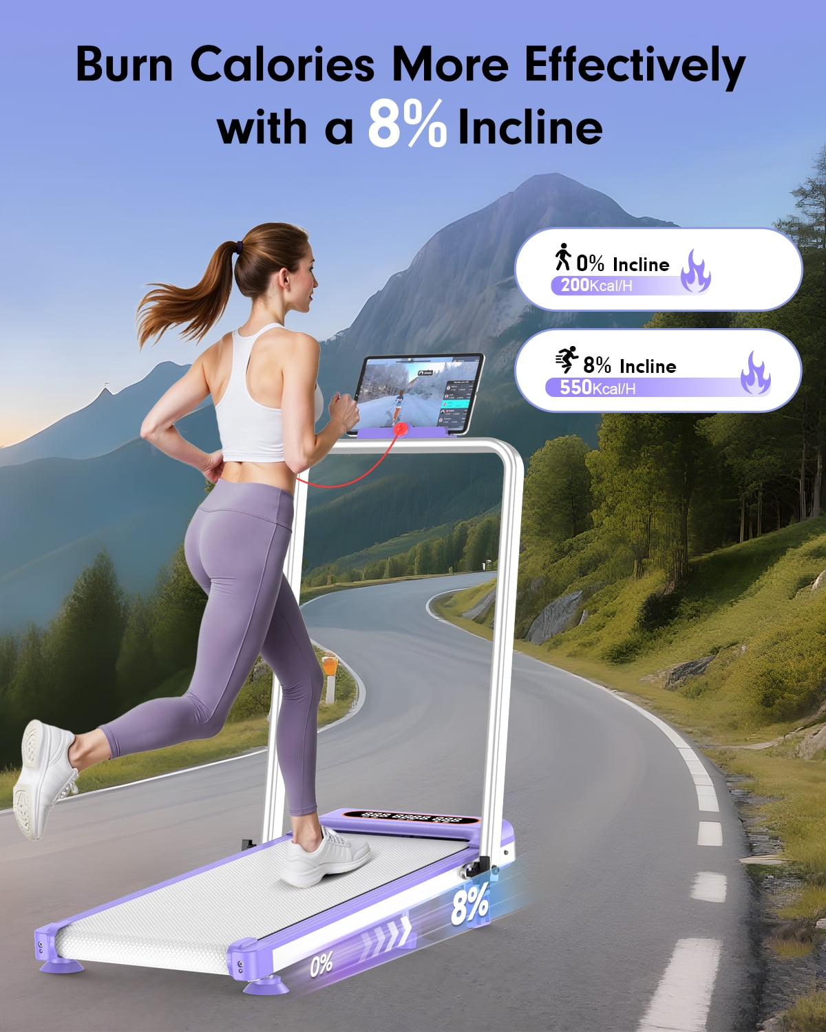Walking Pad with 10% Incline & Handle Bar, Low Noise Walking Pad Treadmill for Home Small, Rayspace 3.5HP Treadmill with Incline, 4 in 1 Portable Compact Walking Pad with Incline/APP 350lbs