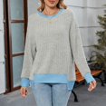thumbnail image 6 of Yokua Women's Loose Long Sleeve Crew Neck Colorblock T-Shirt Casual High-Low Hem Ribbed Knit Top, 6 of 10