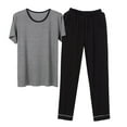 thumbnail image 3 of Loopsun Mens Pajama Sets, Men Fashion Pajama Solid Casual Round Neck Short Sleeve Shirt and Pants Set Sleepwear Black,L, 3 of 4