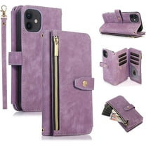 UEEBAI Case for iPhone 11 6.1 inch, 9 Card Slots Retro Leather Wallet Shockproof Flip Cover with Hand Strap Card Slots Zipper Pocket Kickstand Handbag Magnetic Closure - Retro Purple