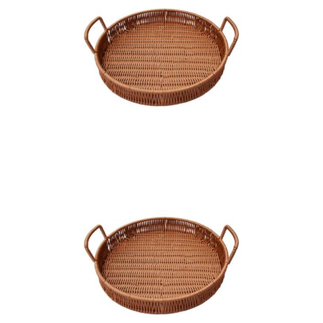 Toystoory Bandeja tejida hecha a mano con placa de asa Cesta de almacenamiento de cocina retro portátil Gran capacidad Sala de estar Marrón Marrón 30 cm * 4.5 cm 2Conjunto