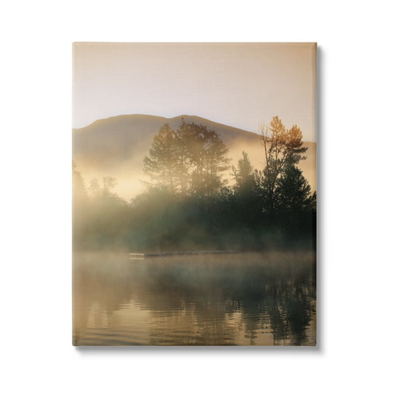 Stupell Industries Dock in Foggy Lake Landscape Photography Gallery Wrapped Canvas Art Print Wall Art, 16 x 20