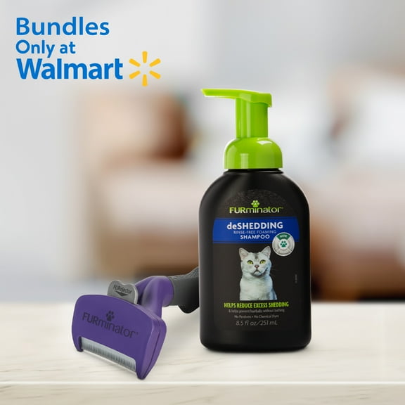 Furminator Large Cat Grooming Bundle, Value Pack, Contains Shampoo and Deshedding Tool for Long Hair