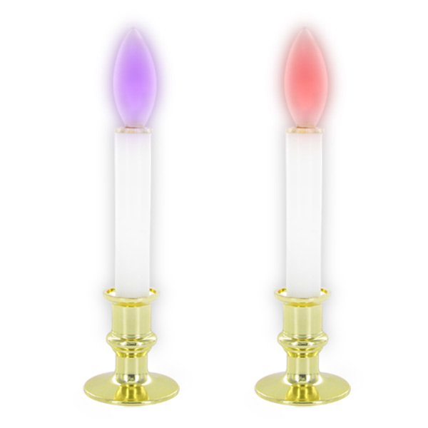 Brass Plated LED Window Candle with Color Changing Bulb (2 Pack
