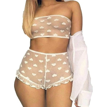 

Emmababy Women Sexy 2PCS Lingerie Set Lace Crop See Through Top High Waist Short Pants