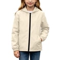thumbnail image 2 of FSYBOA Girls Windbreaker Jackets, Drawstring Long Sleeve Waterproof Full Zip Hooded Outerwear Beige Size 11-12T, 2 of 8