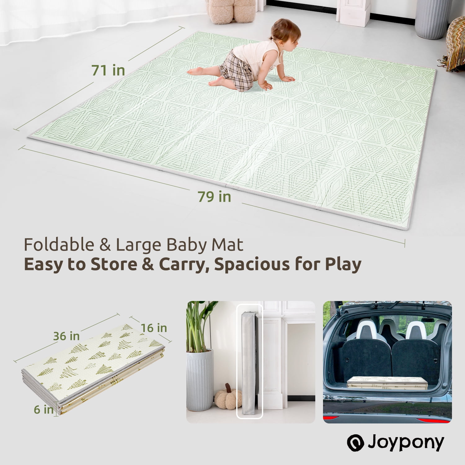 Joypony Baby Play Mat 71" x 79" x 0.4" – Lightweight Foldable Mat for Infants and Toddlers