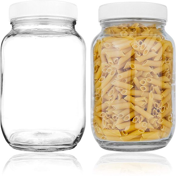 2 Pack Half Gallon Mason Jar - Glass Jar Wide Mouth with Airtight Foam Lined Plastic Lid - Safe Mason Jar for Fermenting