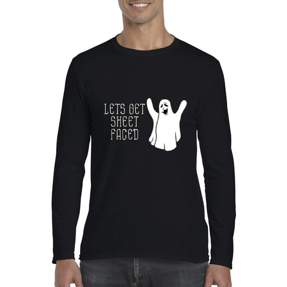 MmF - Mens Long Sleeve T-Shirts - Halloween Let`s Get Sheet Faced Ghost