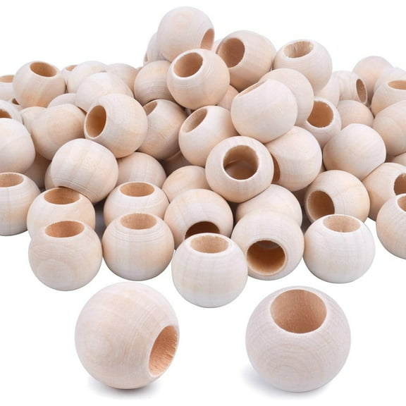 Jdesun 100 Pieces Wooden Beads, Natural Round Wood Loose Beads Wood Spacer 20mm x Diameter 3/8" Hole