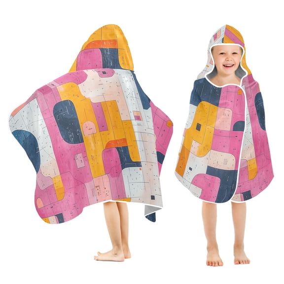 Yayeee Kids Hooded Towels Toddler Soft Absorbent Beach Bathing Wrap 50" x 23.5", Art Geometric