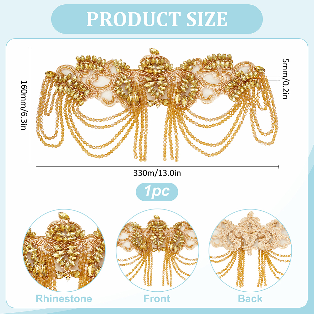 1Pc Cloth Embroidery Cloth Iron On/Sew On Patches Costume Accessories Appliques Flower Gold 160x330x5mm