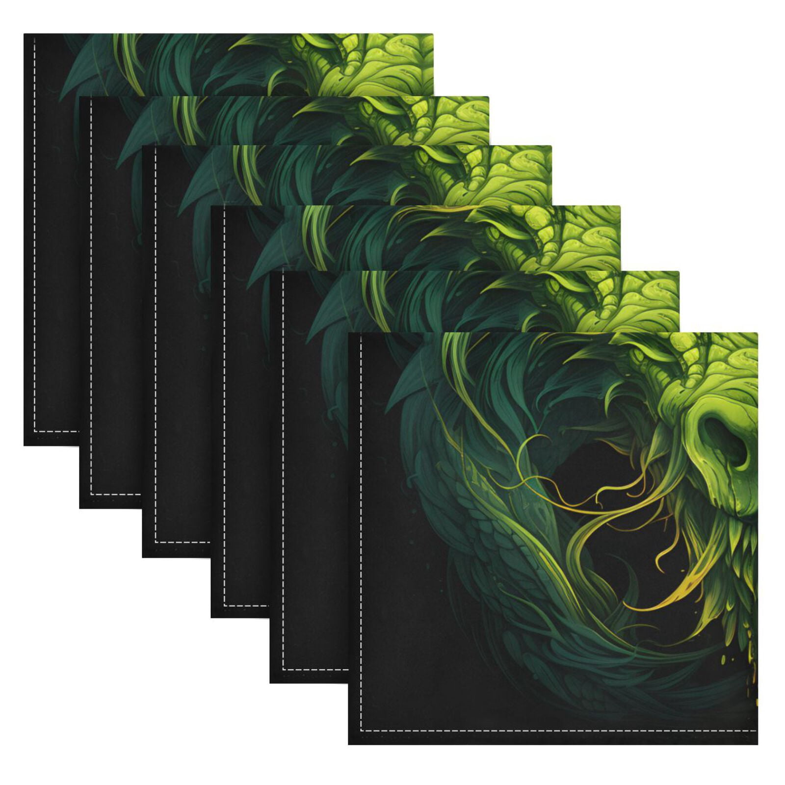 JSTEL Green Dragon Cloth Napkins Set of 6, 20x20 Inch Washable and Reusable Napkin for Decoupage Dinner Party Everyday Use