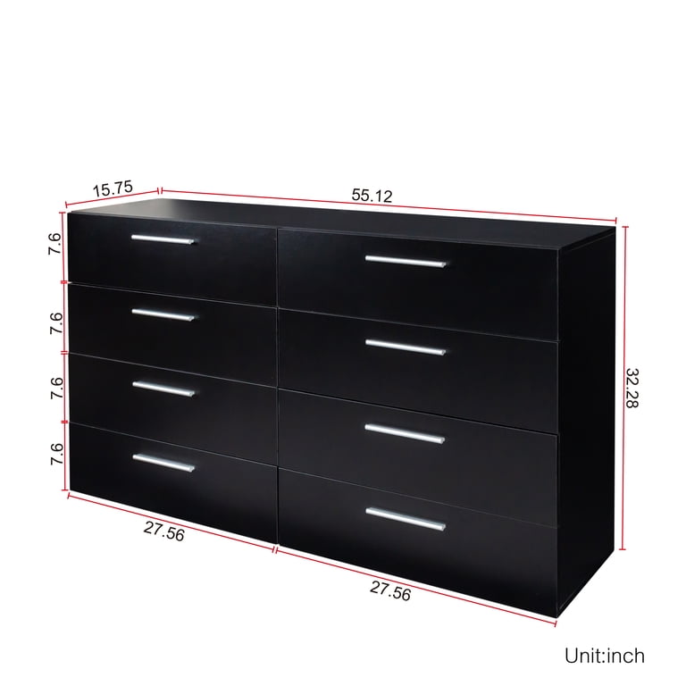 black 8 drawer double dresser Ktaxon Bedroom Dresser with 8 Drawers, Wooden Double Dresser for Entryway, Wide Storage Cabinet for Living Room, Black, Adult Unisex, Size: (55.1 x