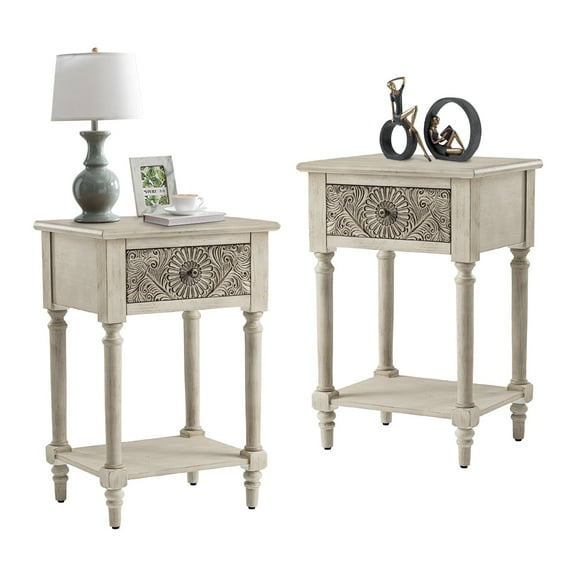 FOROUTIA Vintage Nightstands Set of 2 with Drawer, Wood Bedside Tables with Storage Shelf for Bedroom